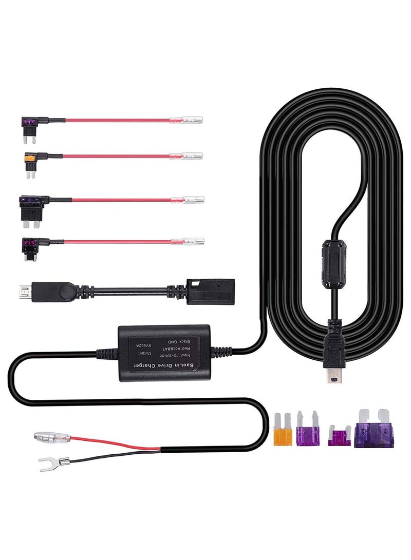 10ft Hard Wire Kit for Dash Cam with Mini/Micro/Micro2 Fuse 12V-24V to 5V Dash Cam Hardwire Kit - Image 1